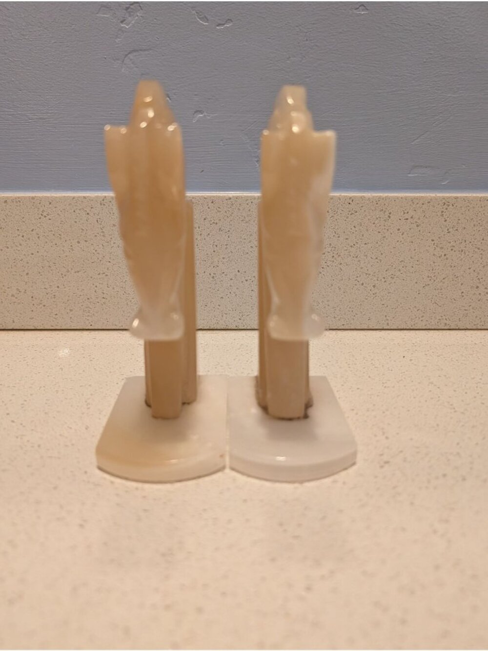 Vintage Hand-Carved Onyx Horse Head Bookends Neutral Tones Art Deco MCM library - Picture 3 of 13